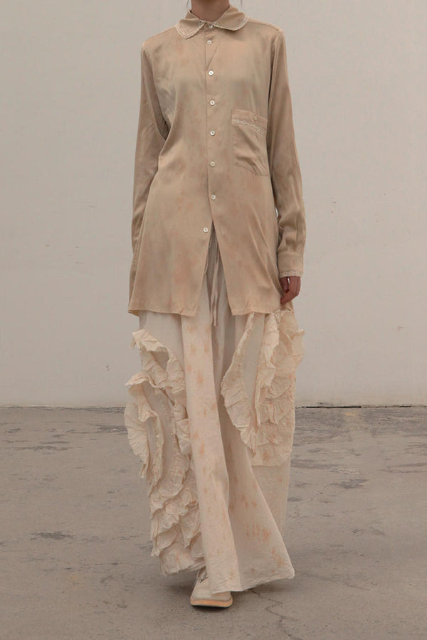 Aleksandr Manamis 2190603 lace stitching tea-dyed silk shirt